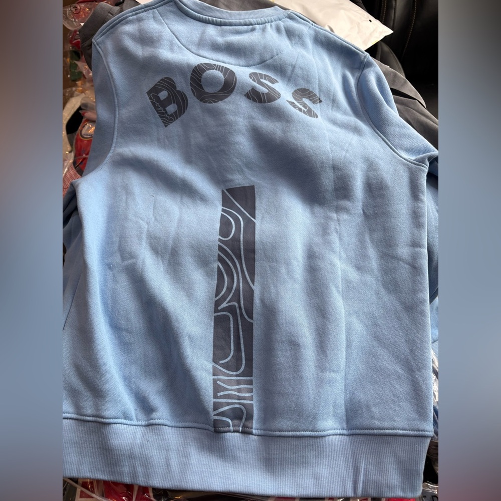 Boss Light Blue Crewneck Sweatshirt with Dark Graphic - Picture 2 of 3